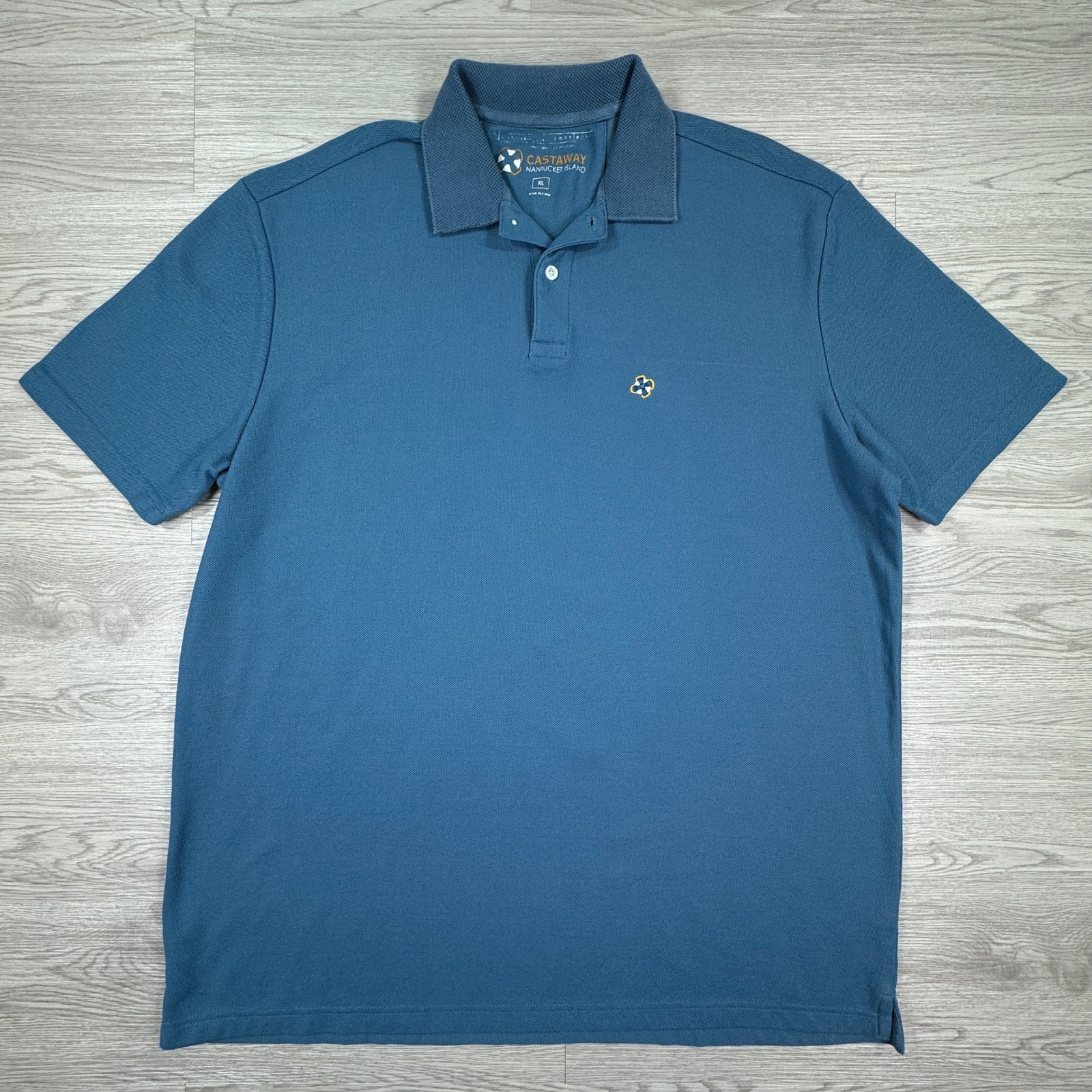 Castaway Men's Polo Shirt Nantucket Island Blue Xl Pima Cotton Short Sleeve